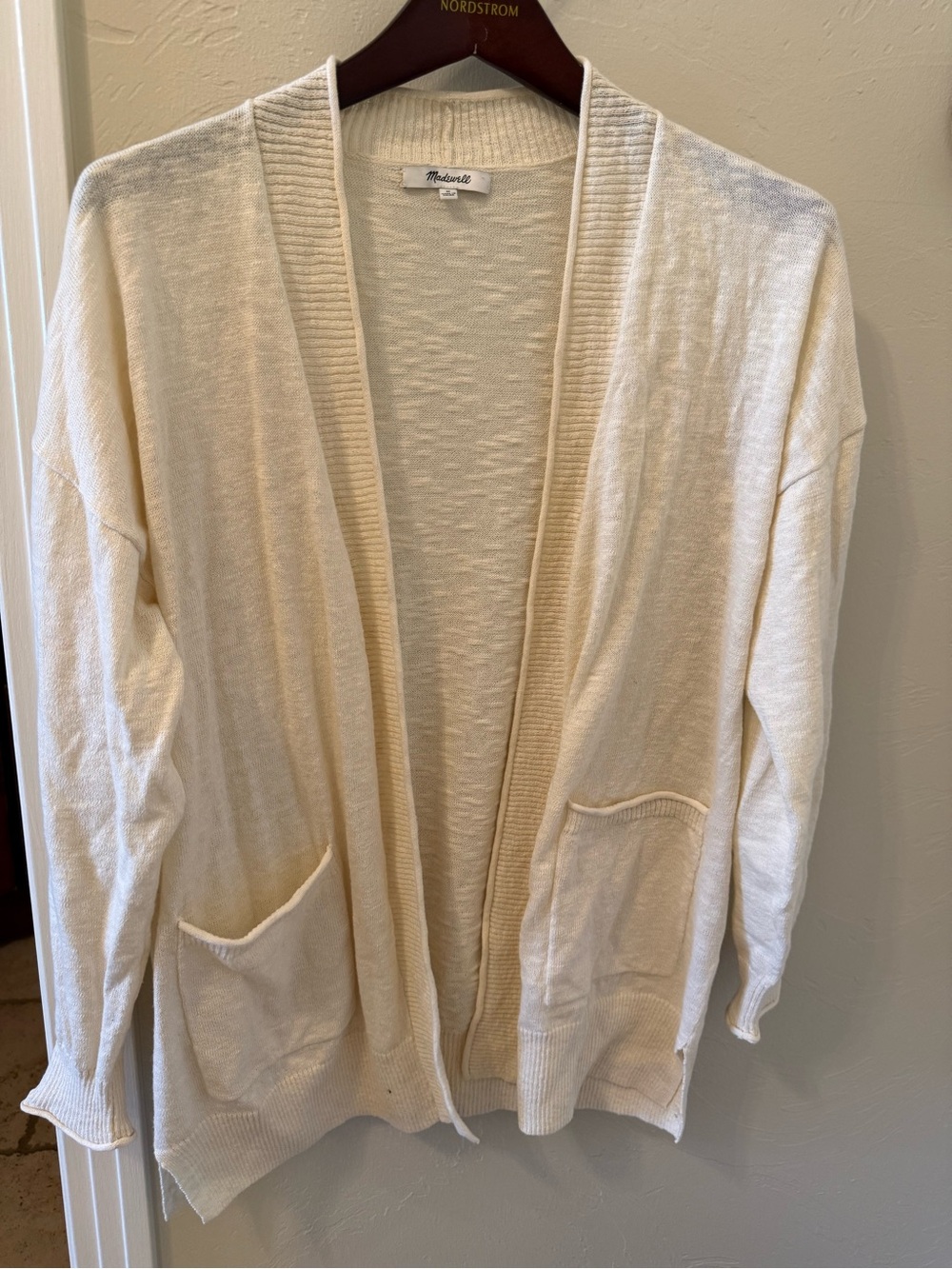 Madewell Ivory Open-Front Pocket Cardigan